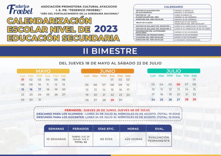 CALENDARIO ESCOLAR NIVEL DE EDUCACIÓN ESCOLAR – II BIMESTRE
