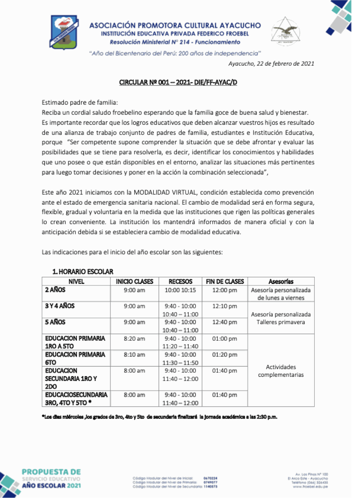 CIRCULAR Nº 001 – 2021- DIEFF-AYACD FINAL